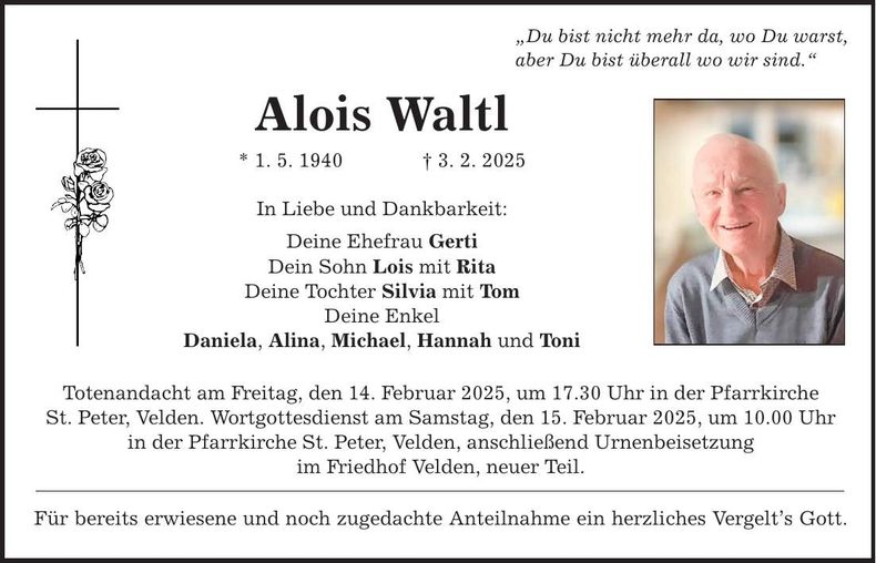 Traueranzeige Alois Waltl