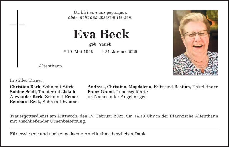 Traueranzeige Eva Beck