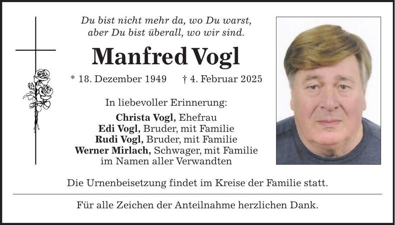 Traueranzeige Manfred Vogl