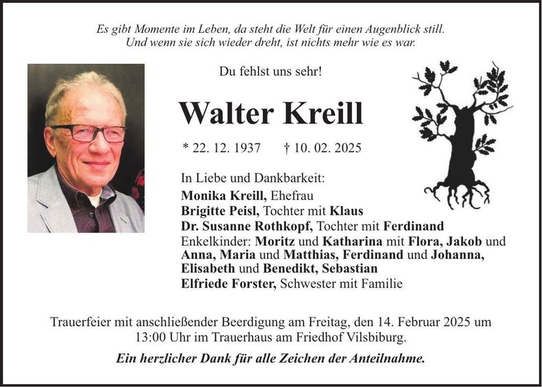 Traueranzeige Walter Kreill