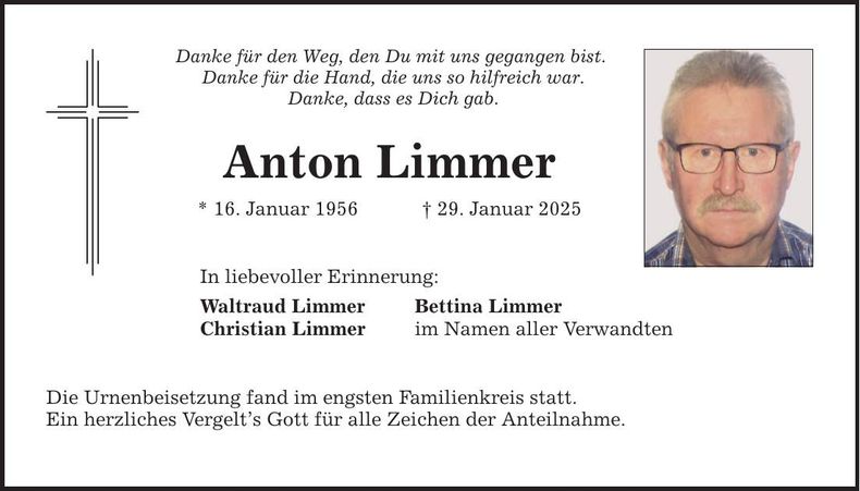 Traueranzeige Anton Limmer