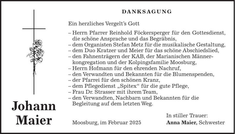Traueranzeige Johann Maier