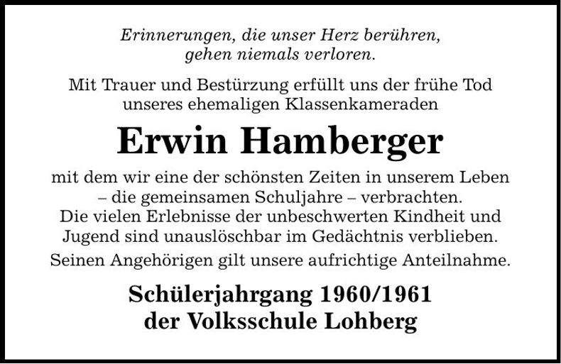 Traueranzeige Erwin Hamberger