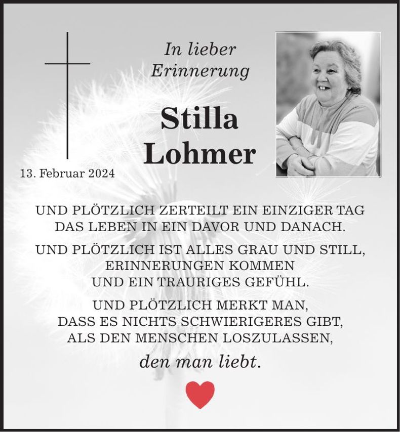 Traueranzeige Stilla Lohmer