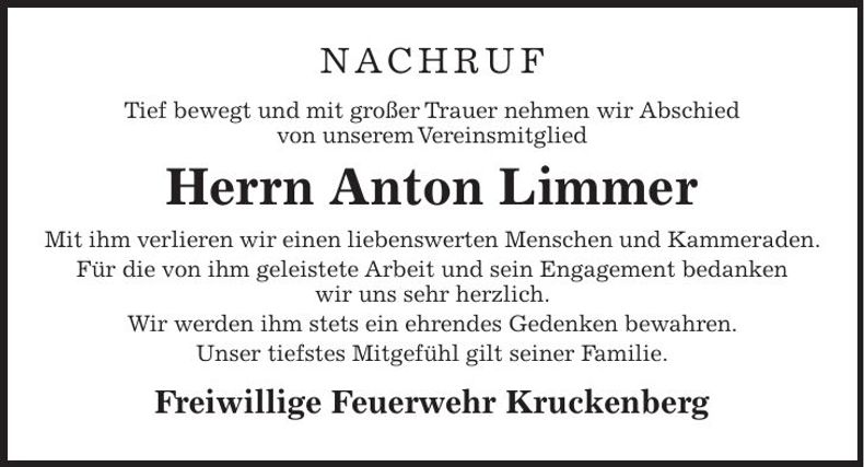 Traueranzeige Anton Limmer