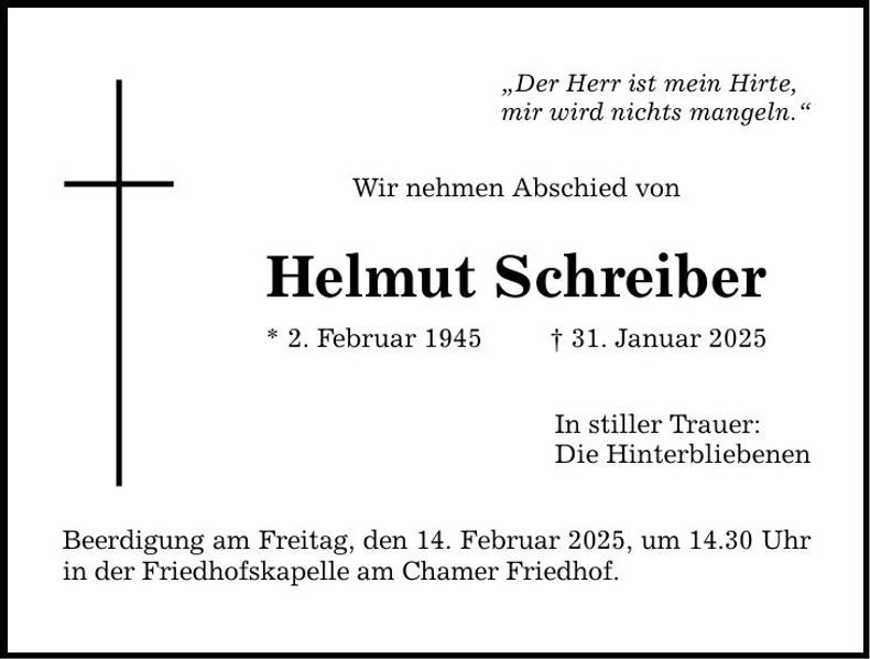 Traueranzeige Helmut Schreiber