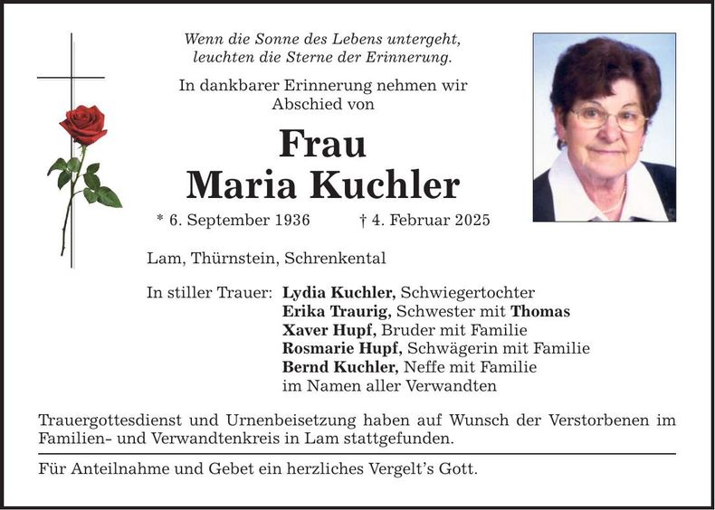 Traueranzeige Maria Kuchler