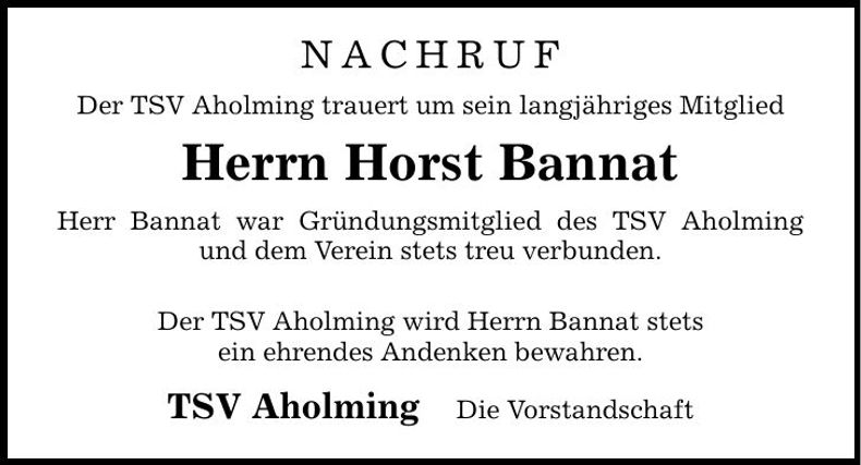 Traueranzeige Horst Bannat
