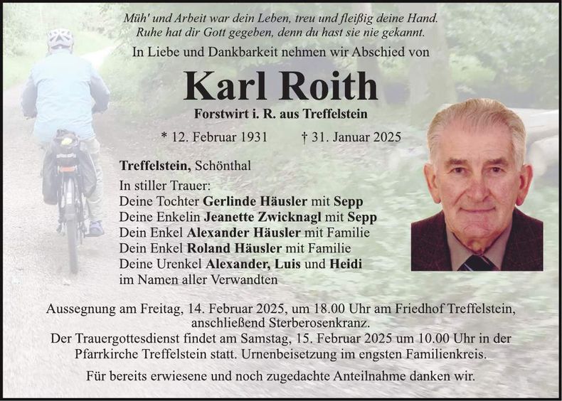 Traueranzeige Karl Roith