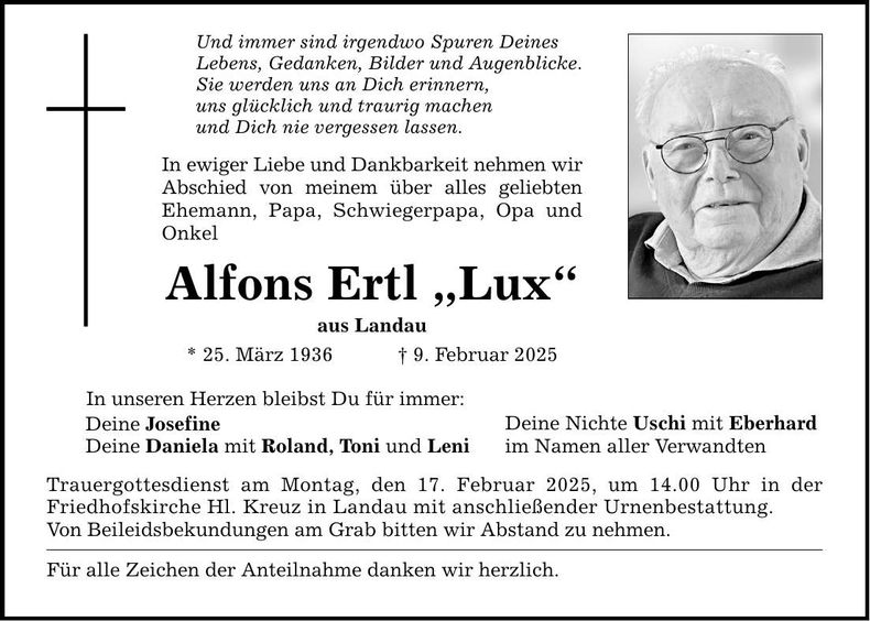 Traueranzeige Alfons Ertl