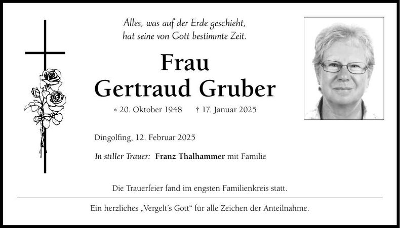 Traueranzeige Gertraud Gruber