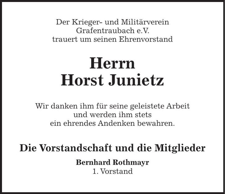 Traueranzeige Horst Junietz