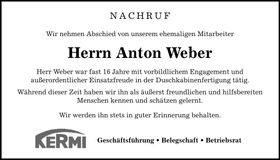 Traueranzeige Anton Weber