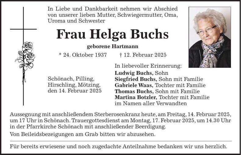 Traueranzeige Helga Buchs