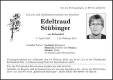 Traueranzeige Edeltraud Stübinger