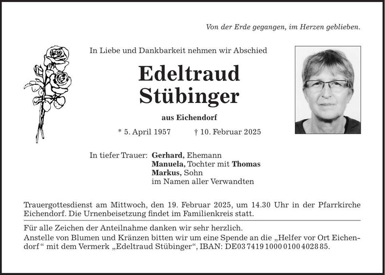 Traueranzeige Edeltraud Stübinger