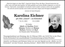 Traueranzeige Karolina Eichner