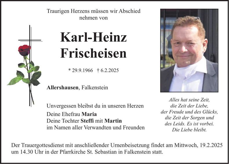 Traueranzeige Karl-Heinz Frischeisen
