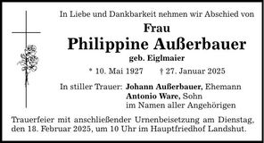Traueranzeige Philippine Außerbauer
