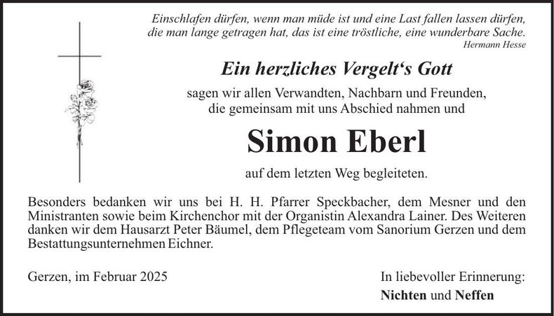 Traueranzeige Simon Eberl