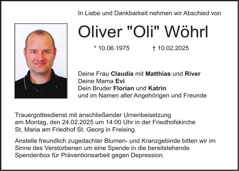 Traueranzeige Oliver Wöhrl