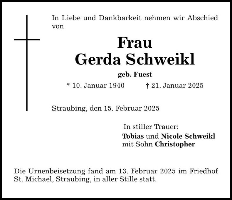 Traueranzeige Gerda Schweikl