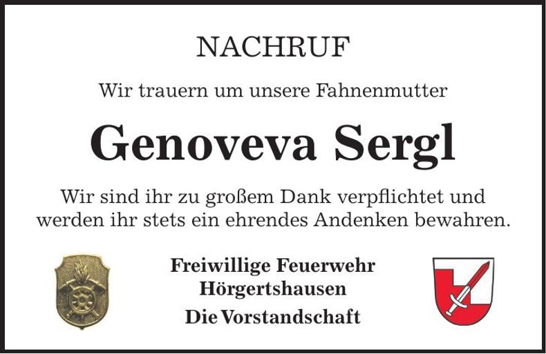 Traueranzeige Genoveva Sergl