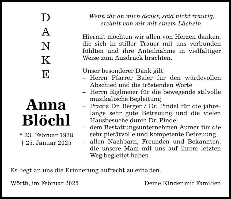 Traueranzeige Anna Blöchl