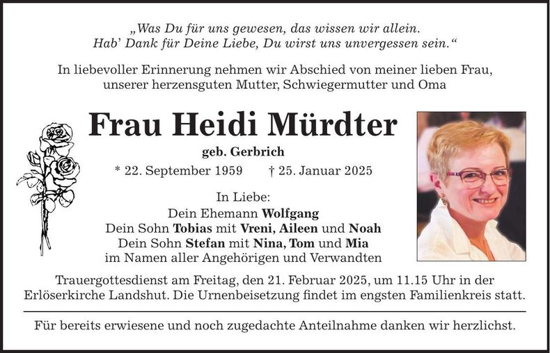 Traueranzeige Heidi Mürdter