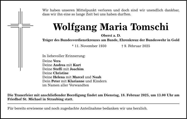Traueranzeige Wolfgang Maria Tomschi