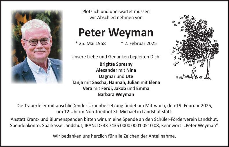 Traueranzeige Peter Weyman
