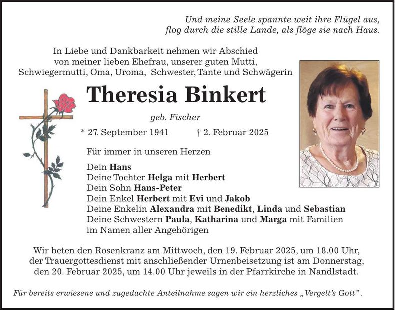 Traueranzeige Theresia Binkert