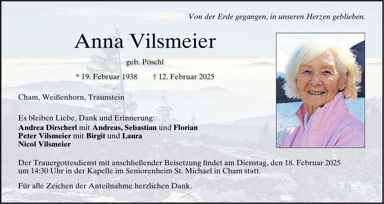 Traueranzeige Anna Vilsmeier