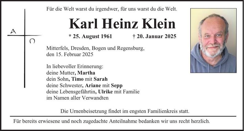 Traueranzeige Karl Heinz Klein