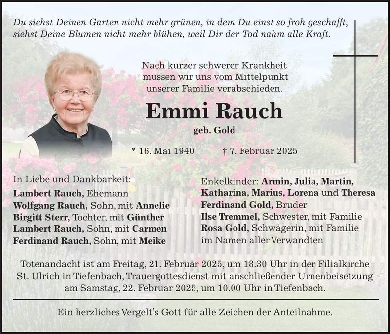 Traueranzeige Emmi Rauch