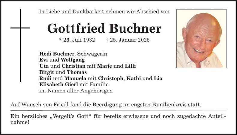 Traueranzeige Gottfried Buchner
