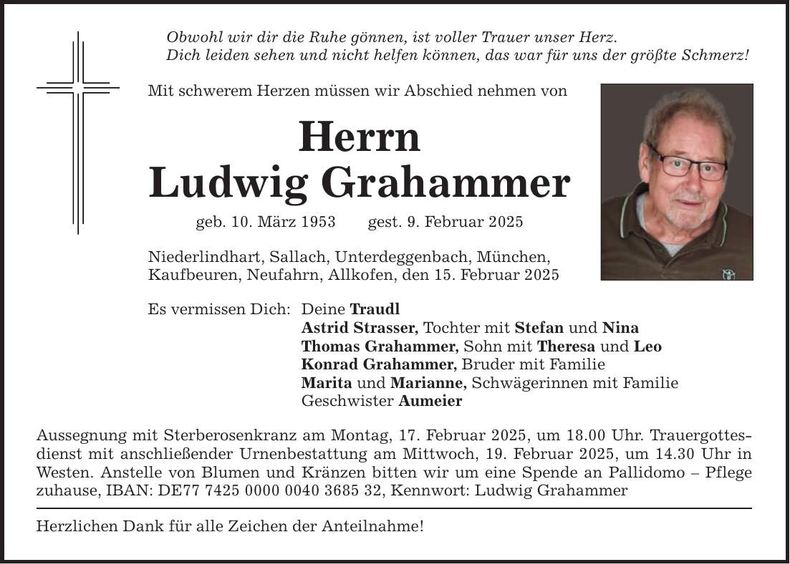 Traueranzeige Ludwig Grahammer