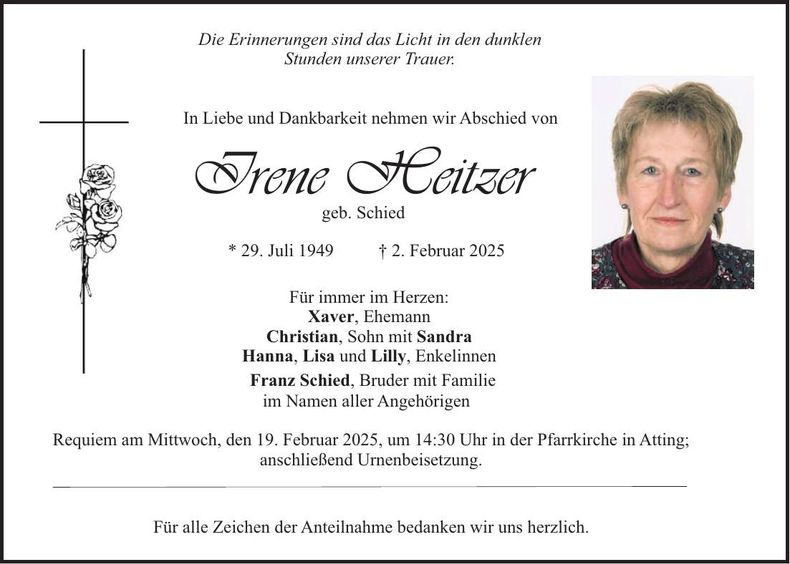 Traueranzeige Irene Heitzer
