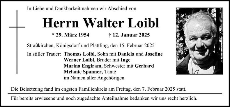 Traueranzeige Walter Loibl