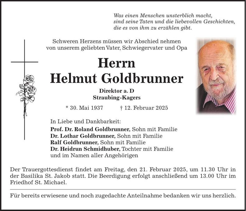 Traueranzeige Helmut Goldbrunner