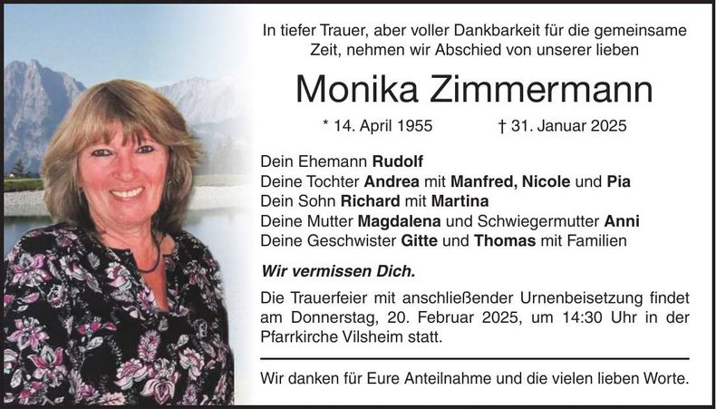 Traueranzeige Monika Zimmermann
