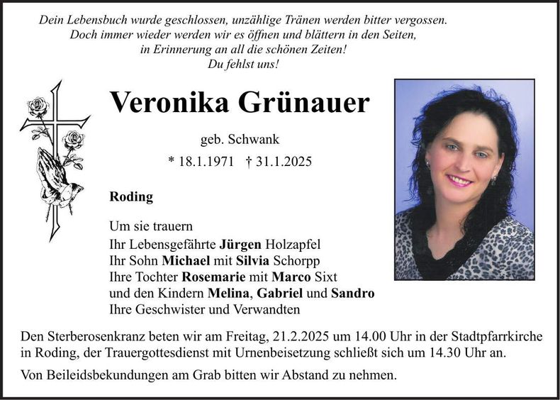 Traueranzeige Veronika Grünauer