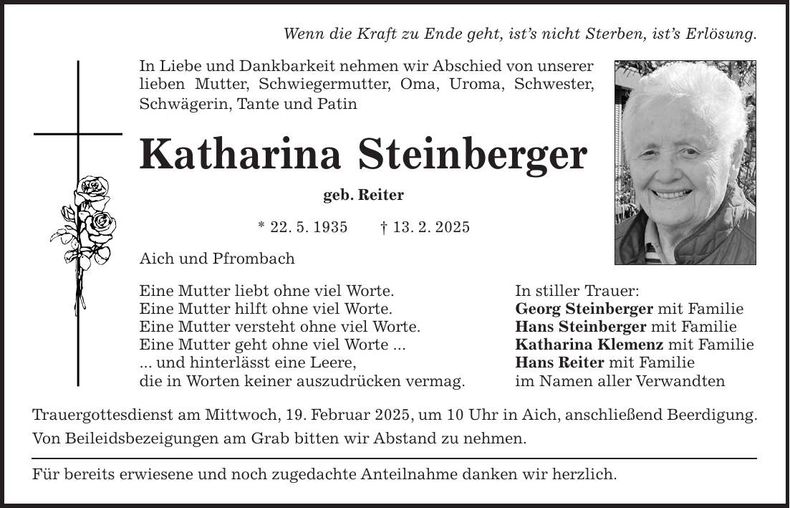 Traueranzeige Katharina Steinberger