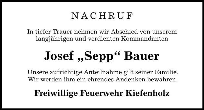 Traueranzeige Josef Bauer
