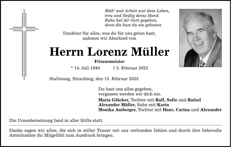 Traueranzeige Lorenz Müller