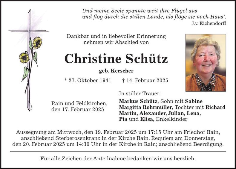 Traueranzeige Christine Schütz