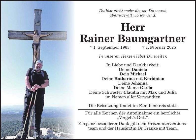 Traueranzeige Rainer Baumgartner
