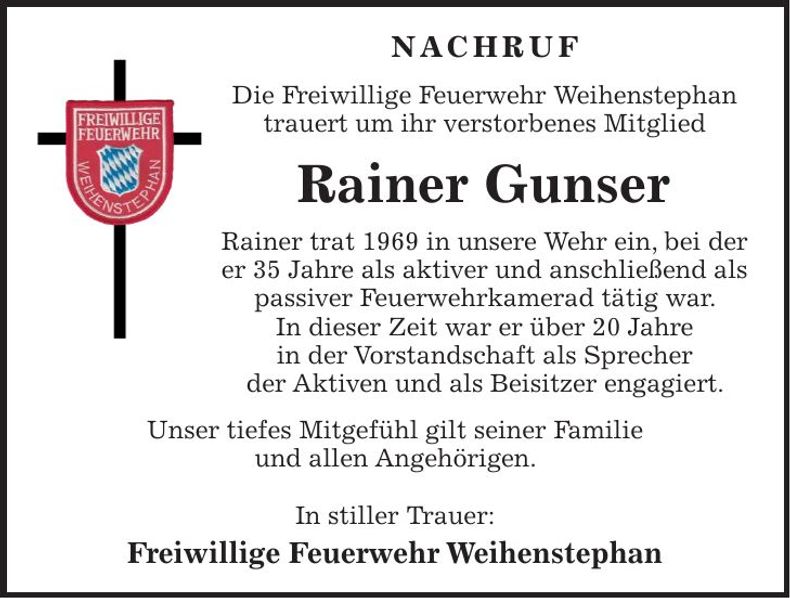 Traueranzeige Rainer Gunser