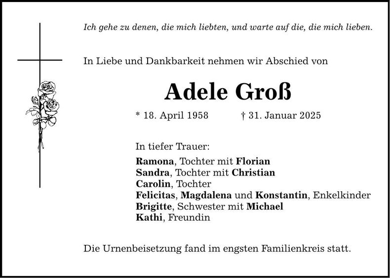 Traueranzeige Adele Groß