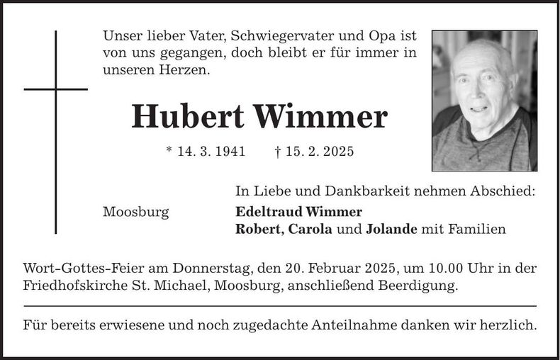 Traueranzeige Hubert Wimmer